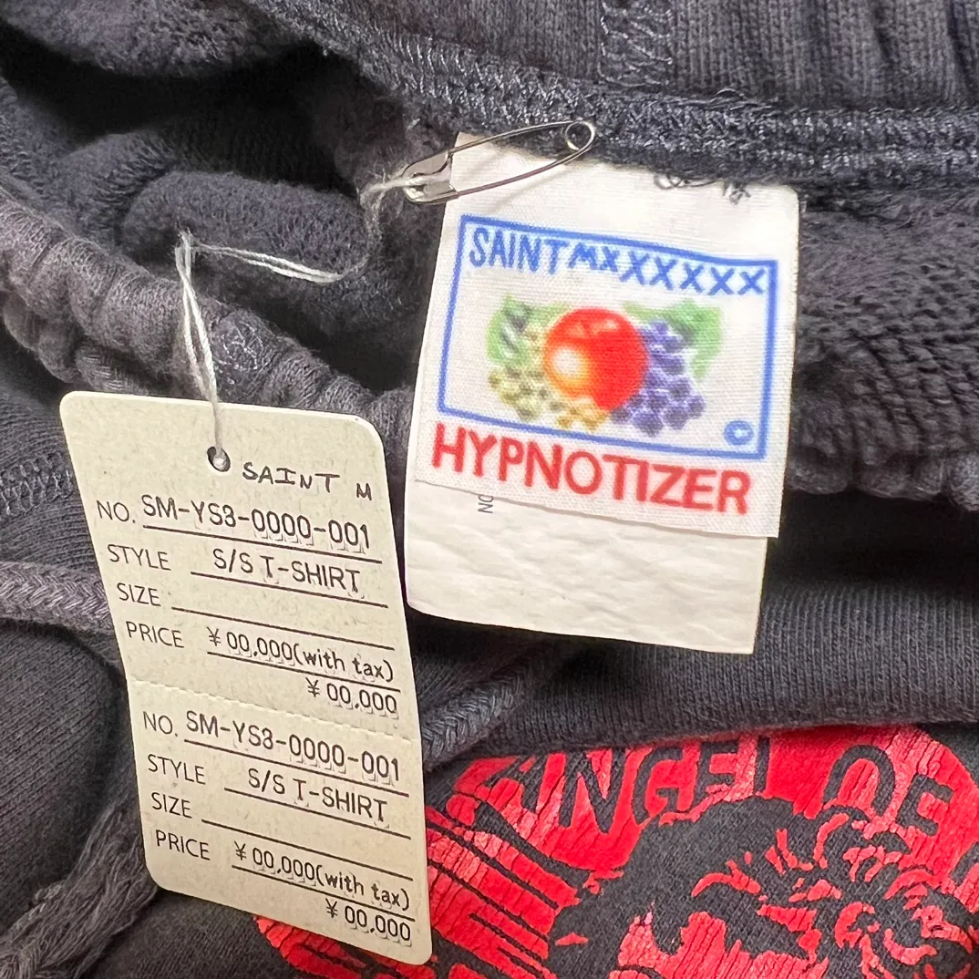 SAINT Mxxxxxx ANGEL SWEAT PANTS/BLK Angel Reborn Crack Print Distressed Sweatpants, Washed Black S-XL Assute Dyeing, Full Spray Fade, Heavy Fermentation Washing, Made with NEW VINTAGE Texture, Four Needles and Six Threads from the Factory, Boneless Patchwork, More Comfortable to Wear, Genuine Level Crack Print/Accessories Restored